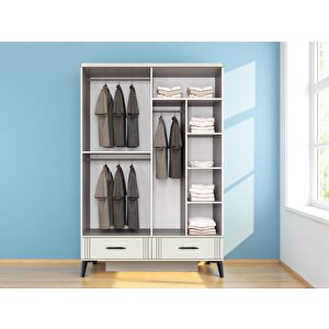 Belissa 4 Kapaklı Çekmeceli Mdf Dolap Gardırop Beyaz Montaj Dahil