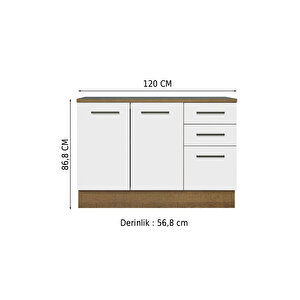 Yale Mutfak Alt Modül 3 Çekmeceli -2 Kapaklı-120 Cm -tezgah Dahil