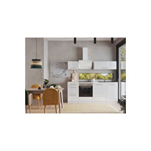 Almora Hazır Mutfak Dolabı 220cm - Parlak-beyaz Laminat Tezgah Dahil-