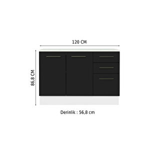 Yale Mutfak Alt Modül 3 Çekmeceli -2 Kapaklı-120 Cm -tezgah Dahil