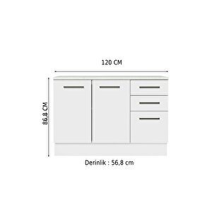 Yale Mutfak Alt Modül 3 Çekmeceli -2 Kapaklı-120 Cm -tezgah Dahil