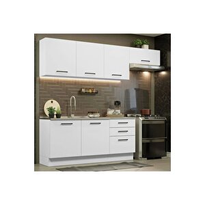 Arp Hazır Mutfak Dolabı-çok Amaçlı Dolap 240 Cm Beyaz Ve Beyaz Laminat Tezgah Dahil