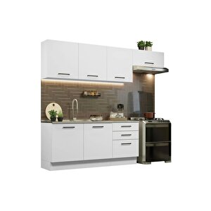 Arp Hazır Mutfak Dolabı-çok Amaçlı Dolap 240 Cm Beyaz Ve Beyaz Laminat Tezgah Dahil