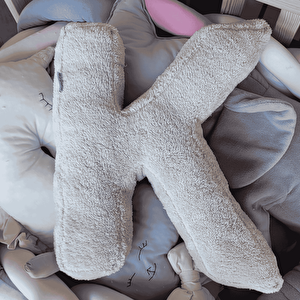 Litera, K Harfi, Yastık, Kırlent, Elyaf Dolgulu, Welsoft Kumaş, 40 Cm