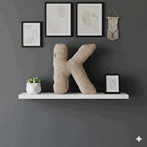 Litera, K Harfi, Yastık, Kırlent, Elyaf Dolgulu, Welsoft Kumaş, 40 Cm