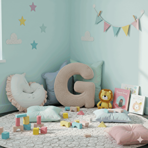 Litera, G Harfi, Yastık, Kırlent, Elyaf Dolgulu, Welsoft Kumaş, 40 Cm