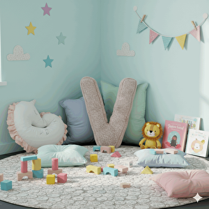 Litera, V Harfi, Yastık, Kırlent, Elyaf Dolgulu, Welsoft Kumaş, 40 Cm