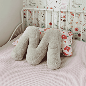 Litera, M Harfi, Yastık, Kırlent, Elyaf Dolgulu, Welsoft Kumaş, 40 Cm