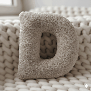 Litera, D Harfi, Yastık, Kırlent, Elyaf Dolgulu, Welsoft Kumaş, 40 Cm