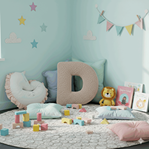 Litera, D Harfi, Yastık, Kırlent, Elyaf Dolgulu, Welsoft Kumaş, 40 Cm