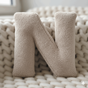 Litera, N Harfi, Yastık, Kırlent, Elyaf Dolgulu, Welsoft Kumaş, 40 Cm