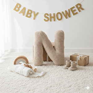 Litera, N Harfi, Yastık, Kırlent, Elyaf Dolgulu, Welsoft Kumaş, 40 Cm