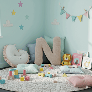 Litera, N Harfi, Yastık, Kırlent, Elyaf Dolgulu, Welsoft Kumaş, 40 Cm