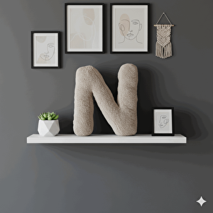 Litera, N Harfi, Yastık, Kırlent, Elyaf Dolgulu, Welsoft Kumaş, 40 Cm