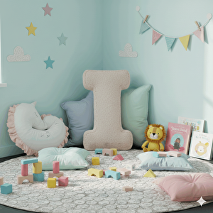 Litera, I Harfi, Yastık, Kırlent, Elyaf Dolgulu, Welsoft Kumaş, 40 Cm