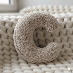 Litera, C Harfi, Yastık, Kırlent, Elyaf Dolgulu, Welsoft Kumaş, 40 Cm