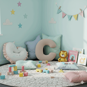 Litera, C Harfi, Yastık, Kırlent, Elyaf Dolgulu, Welsoft Kumaş, 40 Cm