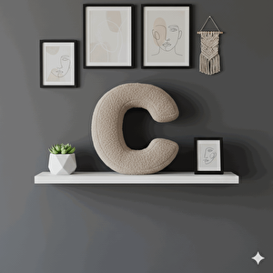 Litera, C Harfi, Yastık, Kırlent, Elyaf Dolgulu, Welsoft Kumaş, 40 Cm