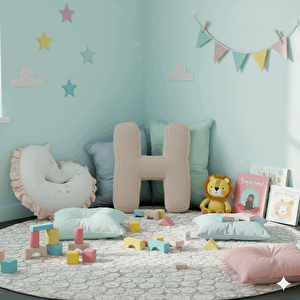 Litera, H Harfi, Yastık, Kırlent, Elyaf Dolgulu, Welsoft Kumaş, 40 Cm