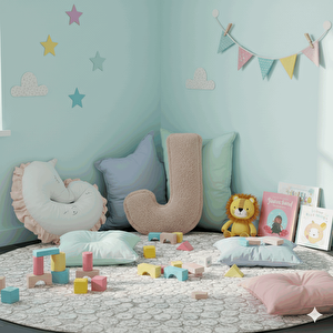 Litera, J Harfi, Yastık, Kırlent, Elyaf Dolgulu, Welsoft Kumaş, 40 Cm