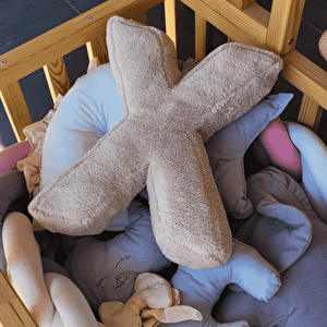 Litera, X Harfi, Yastık, Kırlent, Elyaf Dolgulu, Welsoft Kumaş, 40 Cm