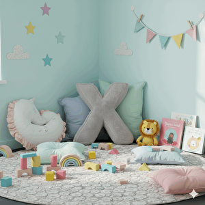 Litera, X Harfi, Yastık, Kırlent, Elyaf Dolgulu, Welsoft Kumaş, 40 Cm