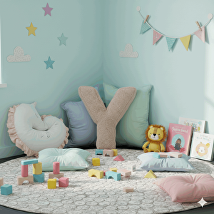 Litera, Y Harfi, Yastık, Kırlent, Elyaf Dolgulu, Welsoft Kumaş, 40 Cm