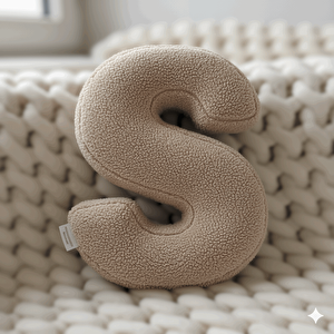 Litera, S Harfi, Yastık, Kırlent, Elyaf Dolgulu, Welsoft Kumaş, 40 Cm