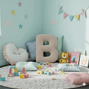 Litera, B Harfi, Yastık, Kırlent, Elyaf Dolgulu, Welsoft Kumaş, 40 Cm