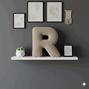 Litera, R Harfi, Yastık, Kırlent, Elyaf Dolgulu, Welsoft Kumaş, 40 Cm