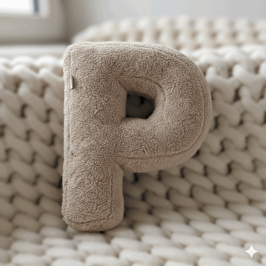 Litera, P Harfi, Yastık, Kırlent, Elyaf Dolgulu, Welsoft Kumaş, 40 Cm