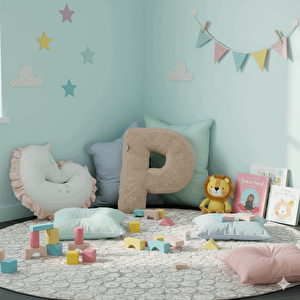 Litera, P Harfi, Yastık, Kırlent, Elyaf Dolgulu, Welsoft Kumaş, 40 Cm