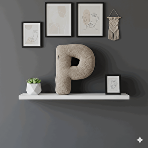 Litera, P Harfi, Yastık, Kırlent, Elyaf Dolgulu, Welsoft Kumaş, 40 Cm