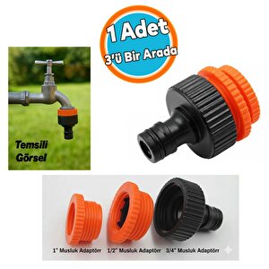 Hortum Bağlantı Aparatı Adaptör 3 Farklı Ölçülü Eki 1/2" - 3/4" - 1" Md306 Bahçe Hortum Ucu Plastik