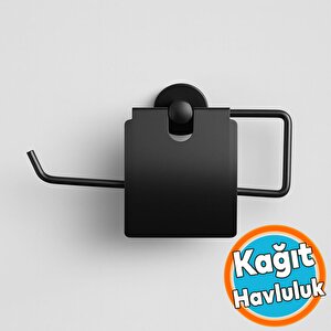 Kapaklı Kağıt Havluluk Banyo Tuvalet Mutfak İçin Duvar Tipi Vidalı Montaj Modern Aksesuar Siyah