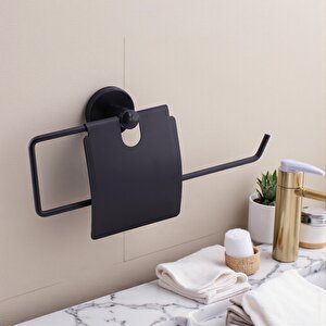 Kapaklı Kağıt Havluluk Banyo Tuvalet Mutfak İçin Duvar Tipi Vidalı Montaj Modern Aksesuar Siyah