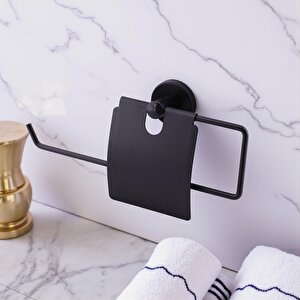 Kapaklı Kağıt Havluluk Banyo Tuvalet Mutfak İçin Duvar Tipi Vidalı Montaj Modern Aksesuar Siyah