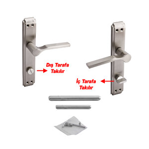 Wc Banyo Aynalı İç Kapı Kol Kolu Aynalı Sağa Sola Uygun Saten Renk Kapı Tutamağı 1 Takım