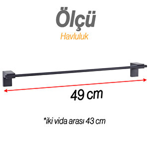 Uzun Havluluk 49 Cm Siyah Metal Duvara Monte Vidalı Lüks Banyo Asma Askı Çubuk Tasarım
