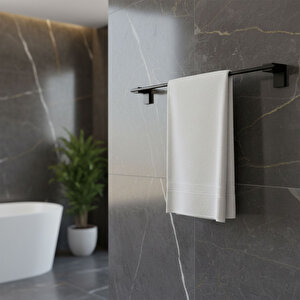 Uzun Havluluk 49 Cm Siyah Metal Duvara Monte Vidalı Lüks Banyo Asma Askı Çubuk Tasarım
