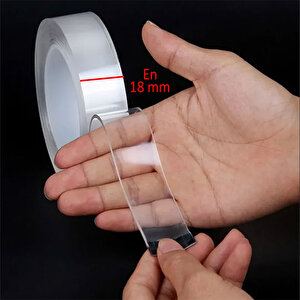 Şeffaf Çift Taraflı Nano Silikon Bant 18 Mm 1 Mt Güçlü Yapışkan İz Bırakmaz Şeffaf Bant