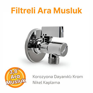 Ara Musluk 3/8 Filtreli Pirinç Krom Musluk Çamaşır Bulaşık Banyo Klozet Mutfak Ara Musluğu
