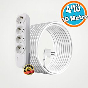 Topraklı Kablolu 4'lü Grup Priz Fiş Çoğaltıcı 10 Metre Çoklu Uzatma Kablosu Anahtarsız Monofaze