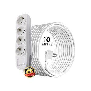 Topraklı Kablolu 4'lü Grup Priz Fiş Çoğaltıcı 10 Metre Çoklu Uzatma Kablosu Anahtarsız Monofaze