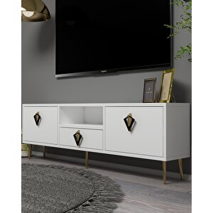 1312dropdd-32 Tv Sehpasi BEYAZ-SİYAH-ALTIN