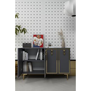 8186km-64dd Konsol,kahve Köşesi̇,ayakkabilik,ofi̇s Evrak Dolabi,mutfak Ki̇ler Dolabi,tv Üni̇tesi̇ ANTRASİT-ALTIN