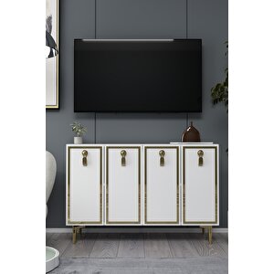 8186km-64dd Konsol,kahve Köşesi̇,ayakkabilik,ofi̇s Evrak Dolabi,mutfak Ki̇ler Dolabi,tv Üni̇tesi̇-BEYAZ ALTIN