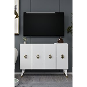 8185km-32dd Konsol,kahve Köşesi̇,ayakkabilik,ofi̇s Evrak Dolabi,mutfak Ki̇ler Dolabi,tv Üni̇tesİ-BEYAZ-ALTIN