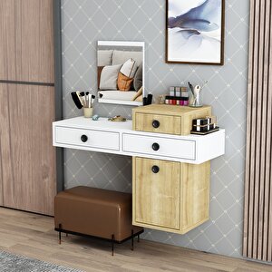 Hira Aynalı 3 Çekmeceli 1 Dolaplı Makyaj Masası Safirmeşe
