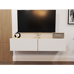 Perna Duvara Monte Tv Sehpası  Safirmeşe Gövde Beyaz Kapaklı 150 Cm